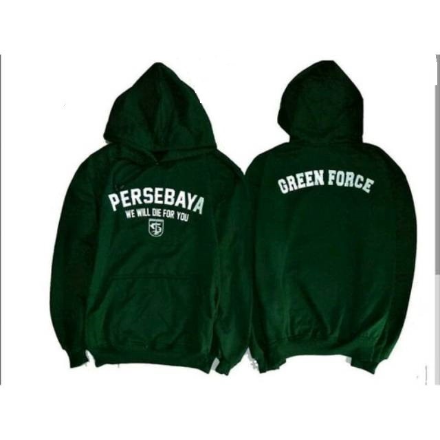 JAKET HOODIE OBLONG PERSEBAYA SURABAYA WE WILL DIE FOR YOU DEPAN BELAKANG FLEECE