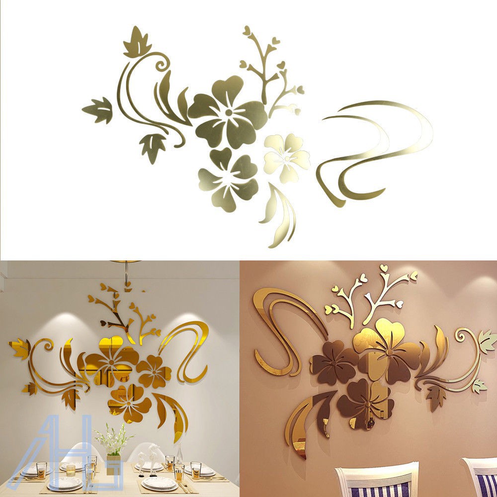 Hot Sale/Removable 3D Mirror Flower Art Stiker Dinding Acrylic Mural Decal Dekorasi Kamar Rumah