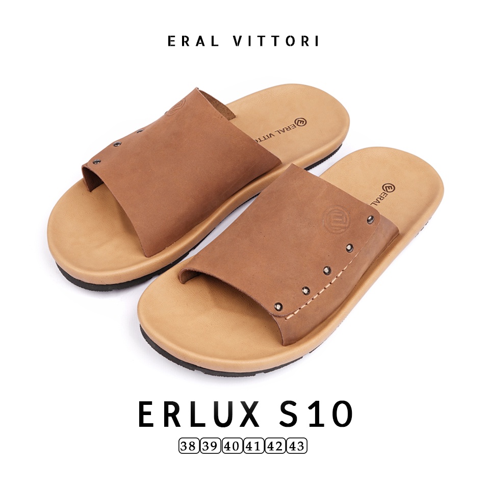 Eral Vittori - Erlux S10 Sandal Pria Kulit Santai Harian Tan