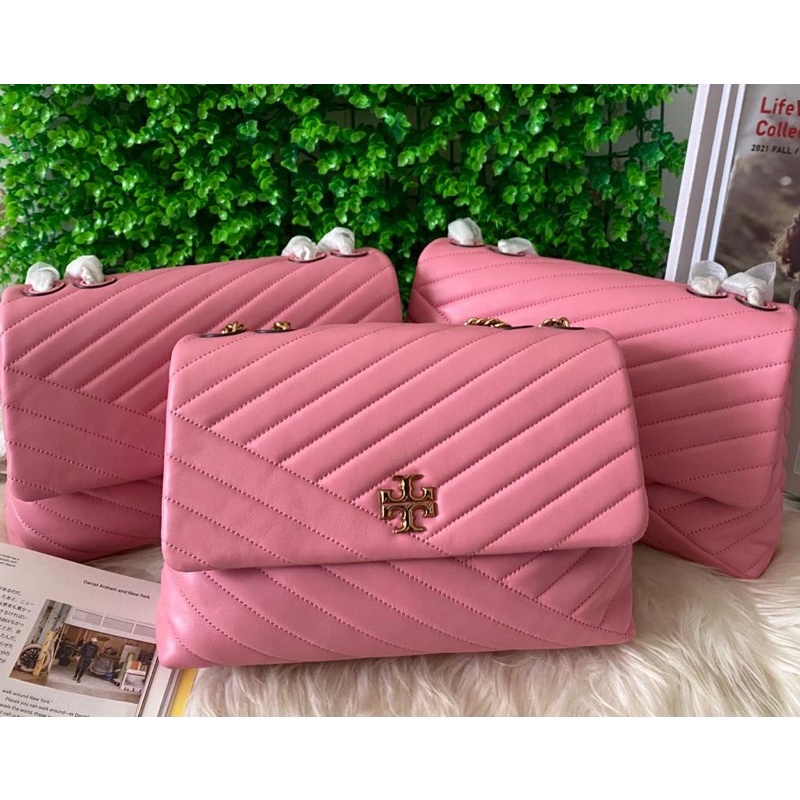 Tas Tory Burch TB Kira Chevron Medium Convertible bag Pink City Nwt New Original