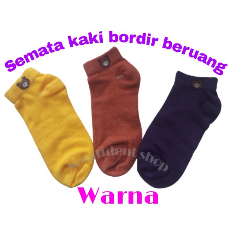 Kaos kaki pendek semata kaki wanita bordir (6 PASANG)