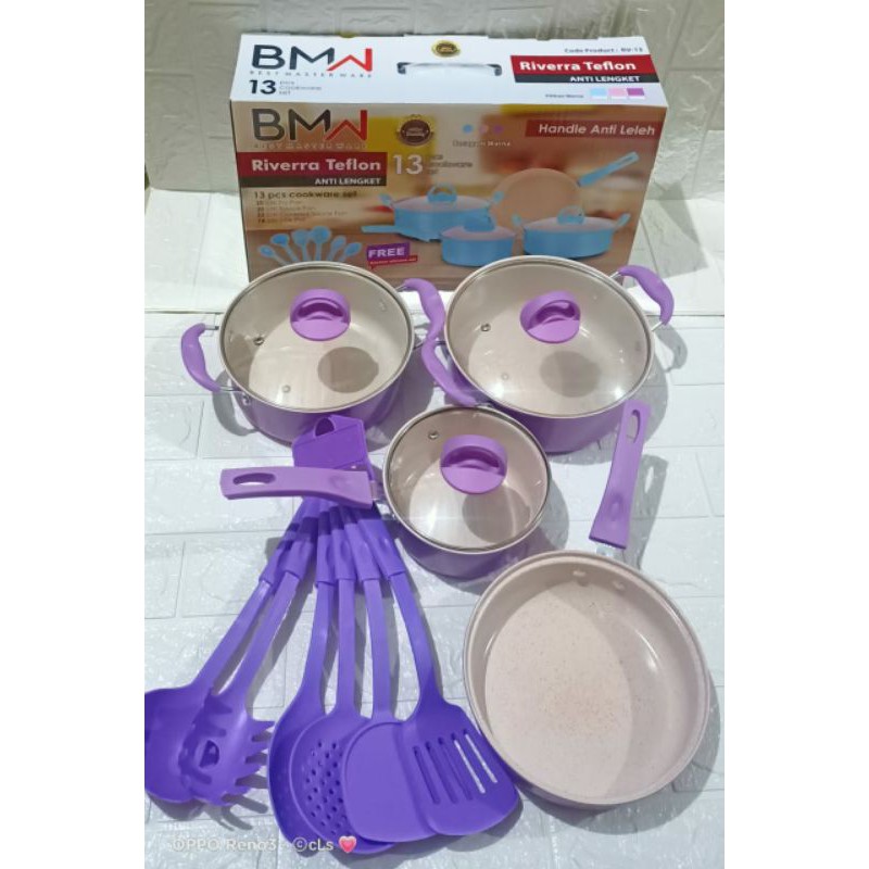 cookware set BMW RIVERRA TEFLON 13 pcs ungu/panci masak 13 pcs termurah