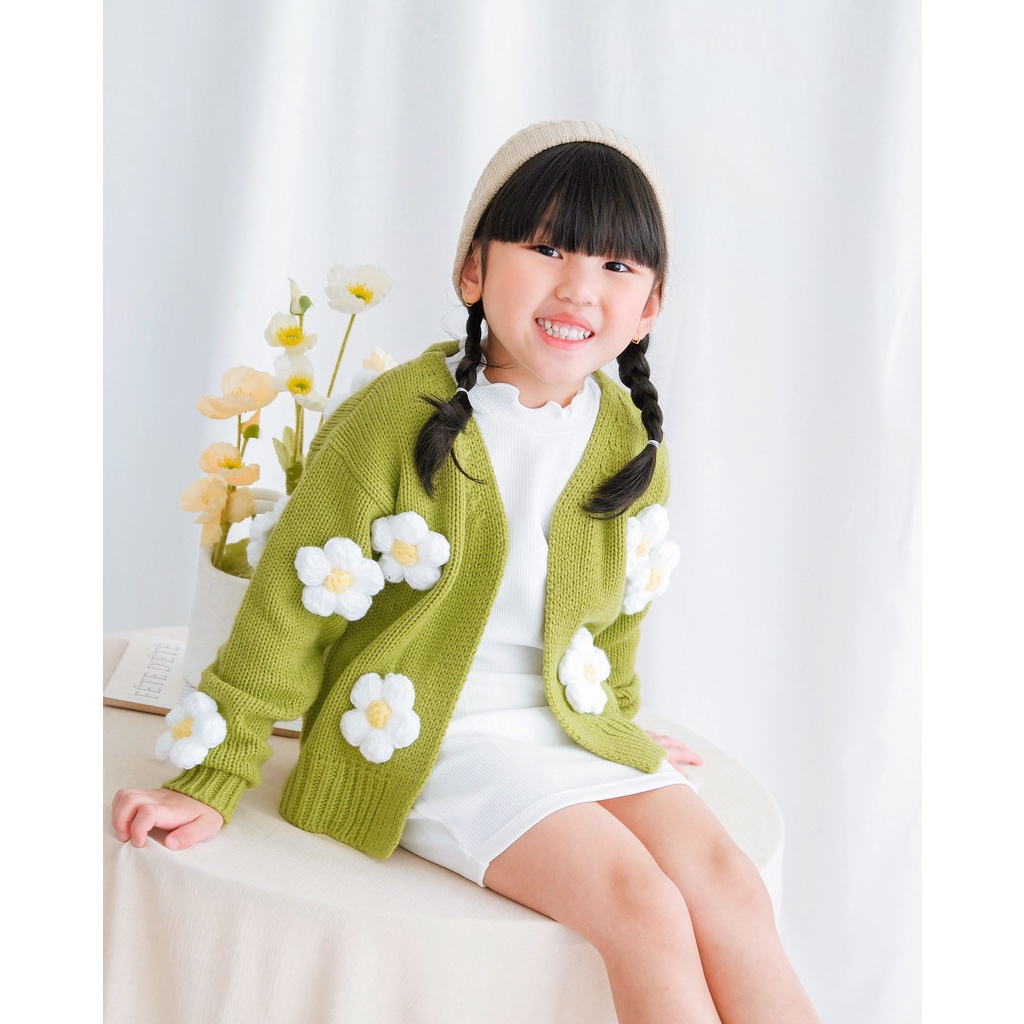 JEJU FLOWER CARDIGAN | Jacket Anak Perempuan | Cardigan Knit | Outer Rajut | Cardigan Anak