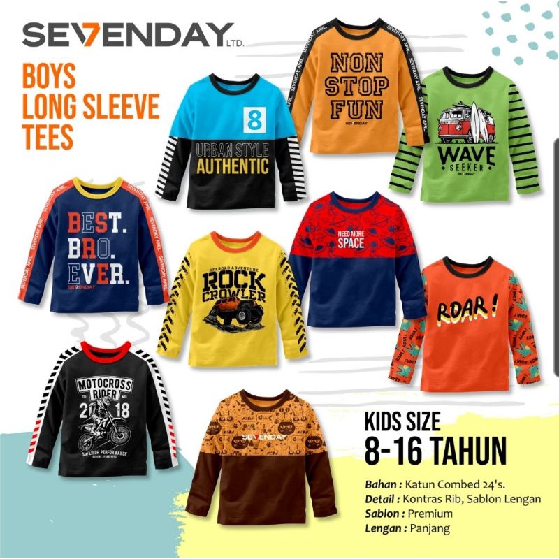 KSHFASHION I Kaos Premium Distro Lengan Panjang Anak Laki laki I T-Shirt Anak savenday 7-12 Tahun