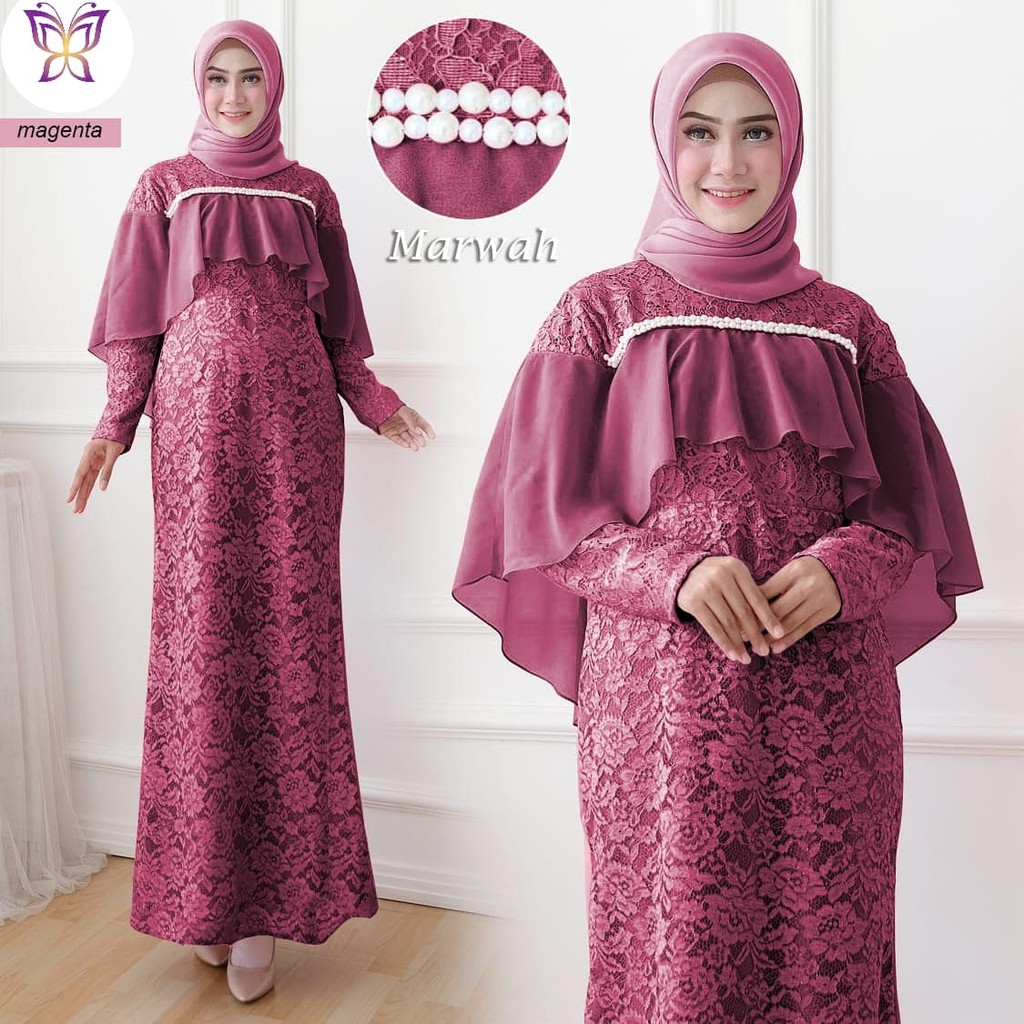 3kike1 Jual Gamis Pesta Brukat Improt Dress Marwah Magenta Baju Undangan Lebaran Low Price Shopee Indonesia