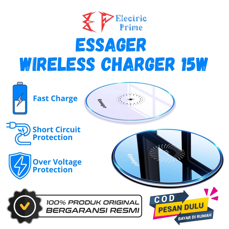 Wireless Charger ESSAGER 15W Qi Fast Charging Pad Mirror Dekstop Port Type C