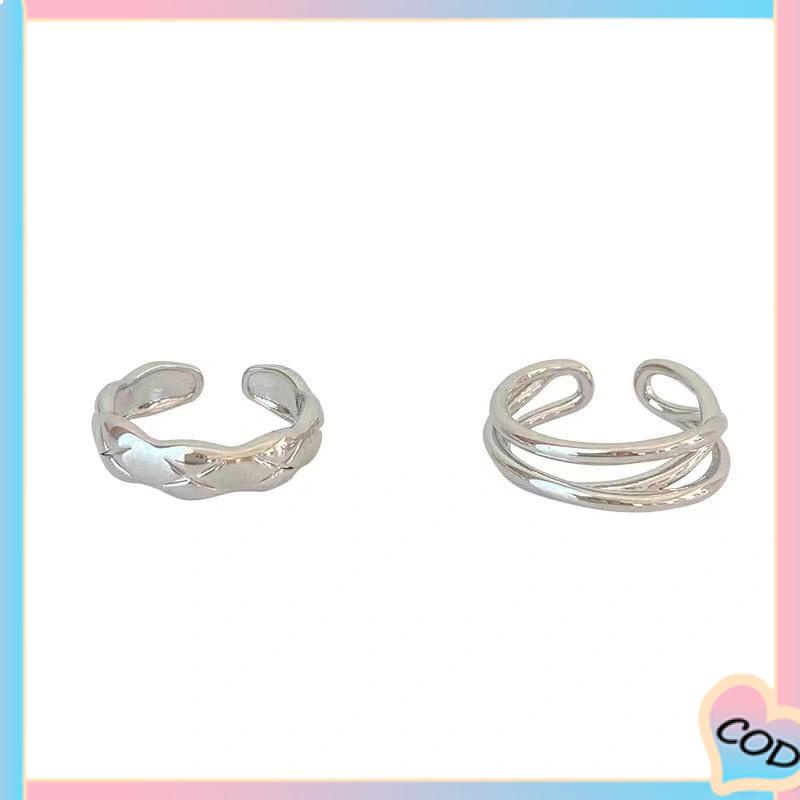 COD❤️ Fashion Wanita Kepribadian Desain Relung Yang Dapat Disesuaikan Cincin Sederhana Dua Lapisan Cross Set-A.one