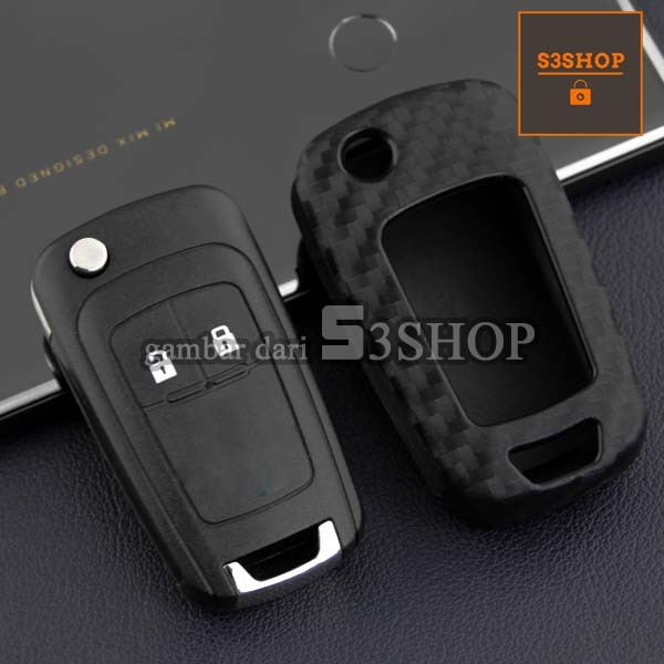 Sarung Kunci Silicon Rubber Key Case Fiber Carbon Chevrolet Spin Captiva Orlando Aveo