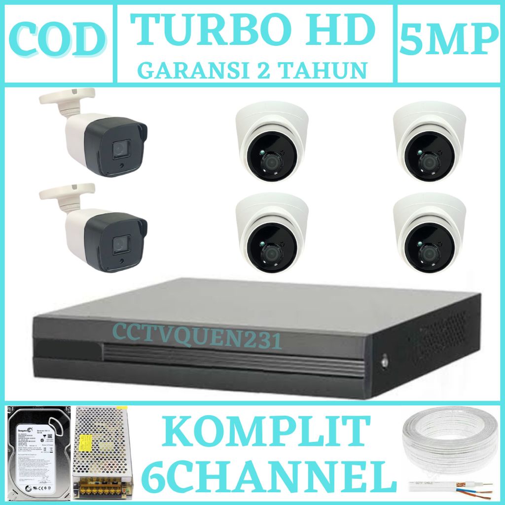 PAKET CCTV 8 CHANNEL 6 KAMERA 5MP TURBO HD 1080P IR SONY KOMPLIT TINNGAL PASANG