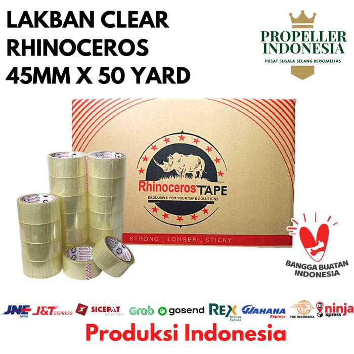 

Lakban Bening Putih RHINOCEROS Tape 2 inci 45MM X 50 Yard @72Pcs/Dus Berkualitas