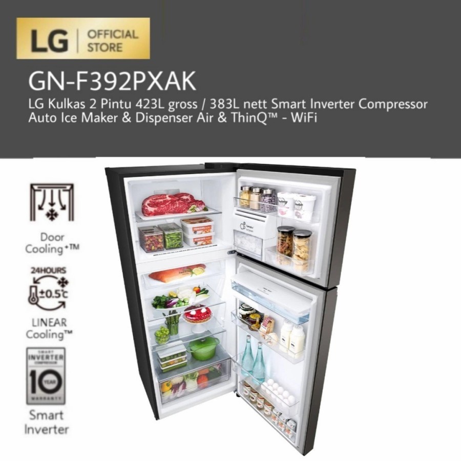 LG GN-F392PXAK Kulkas 2 Pintu 423L Auto Ice Maker