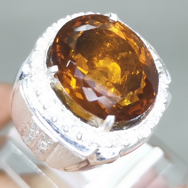 Cincin Perak Batu Permata Kuning Citrine Asli Bagus
