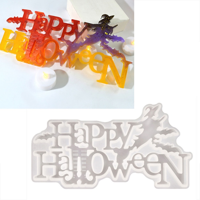 Cetakan Resin Bentuk Huruf Halloween Bahan Silikon Untuk Dekorasi Kerajinan Tangan