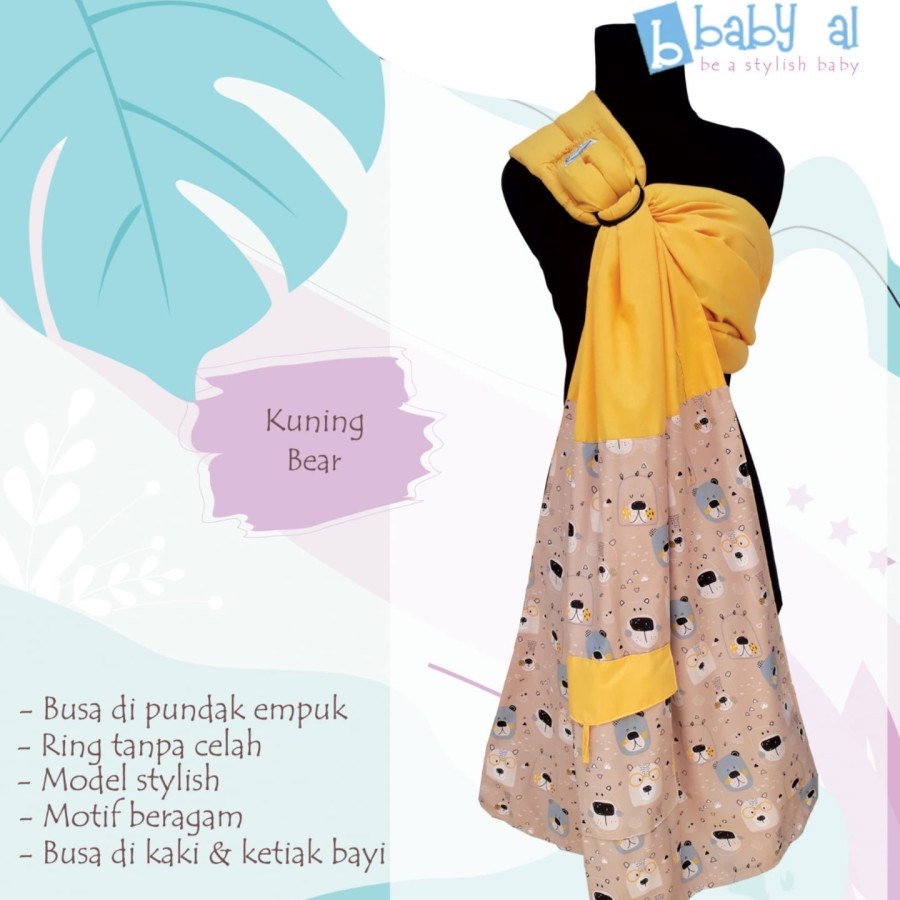 Gendongan Ring Sling Baby Al - Kuning Mix - Baby AL Gendongan Bayi