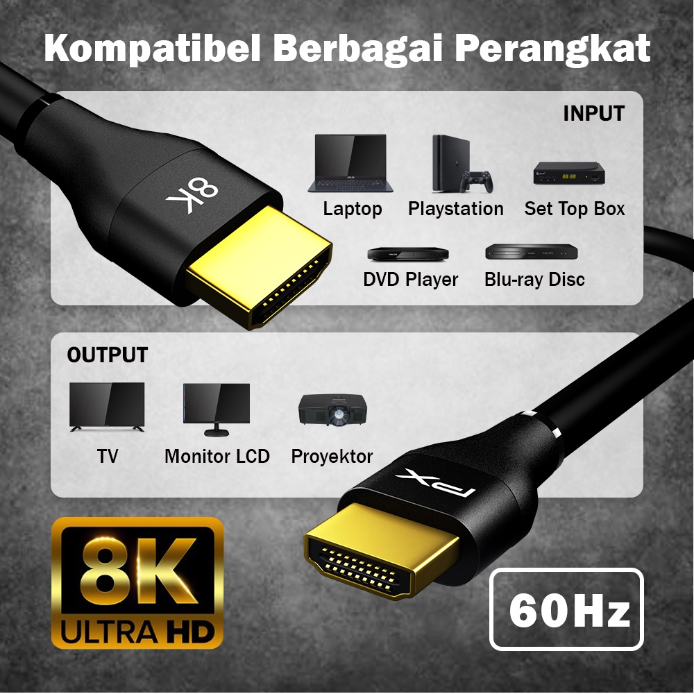 Kabel HDMI 2.1 High Speed UHD 8K HDR HDMI Cable 0.6M PX HDMI-0.6X