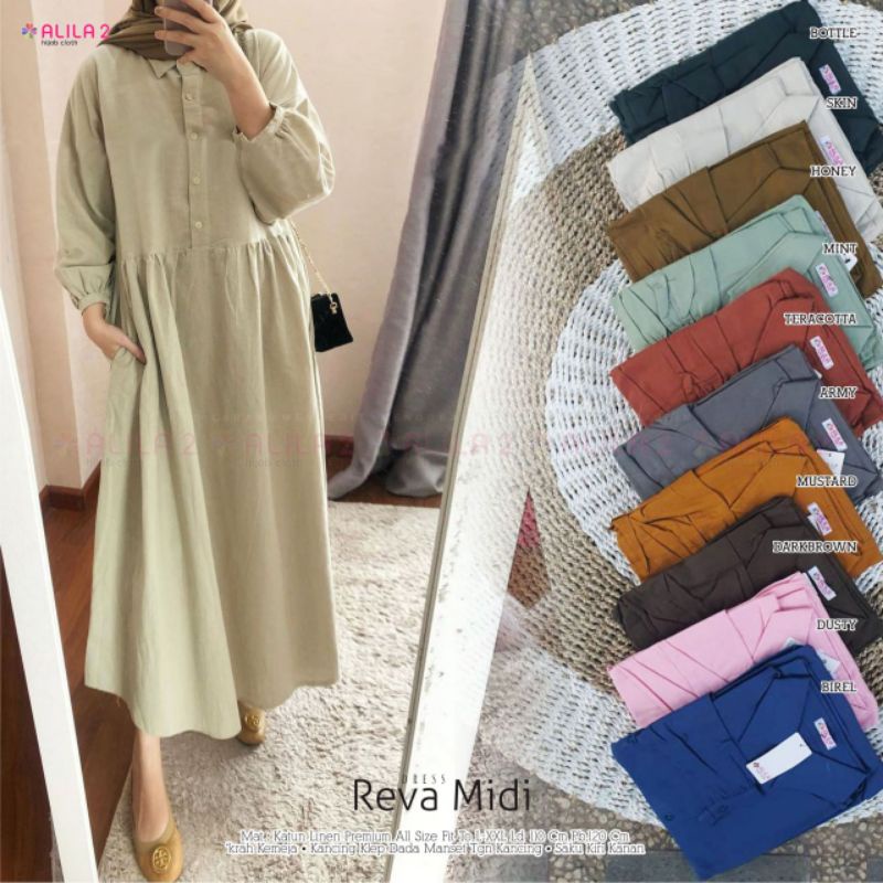 reva midi dress katun linen