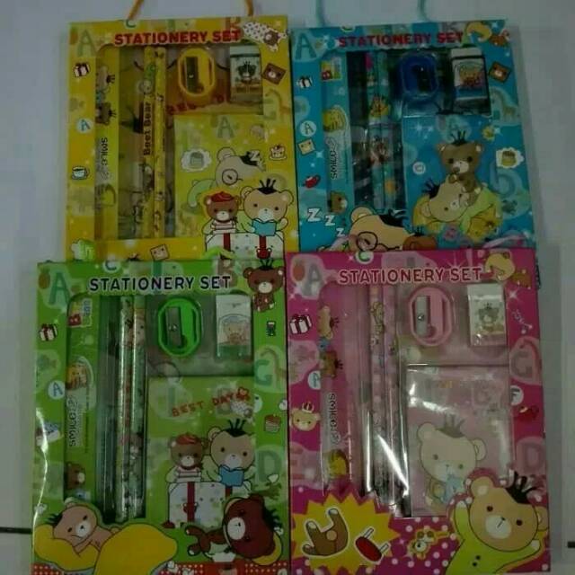 Paket alat tulis set/stationery set corak gambar /memo/souvenir ulang tahun anak