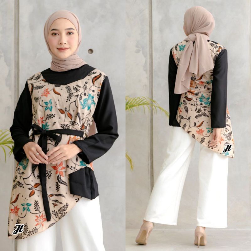 tey-17 Batik wanita ASJ SA HRB026 Kenongo Kemeja Tosca Pendek-Salju JT