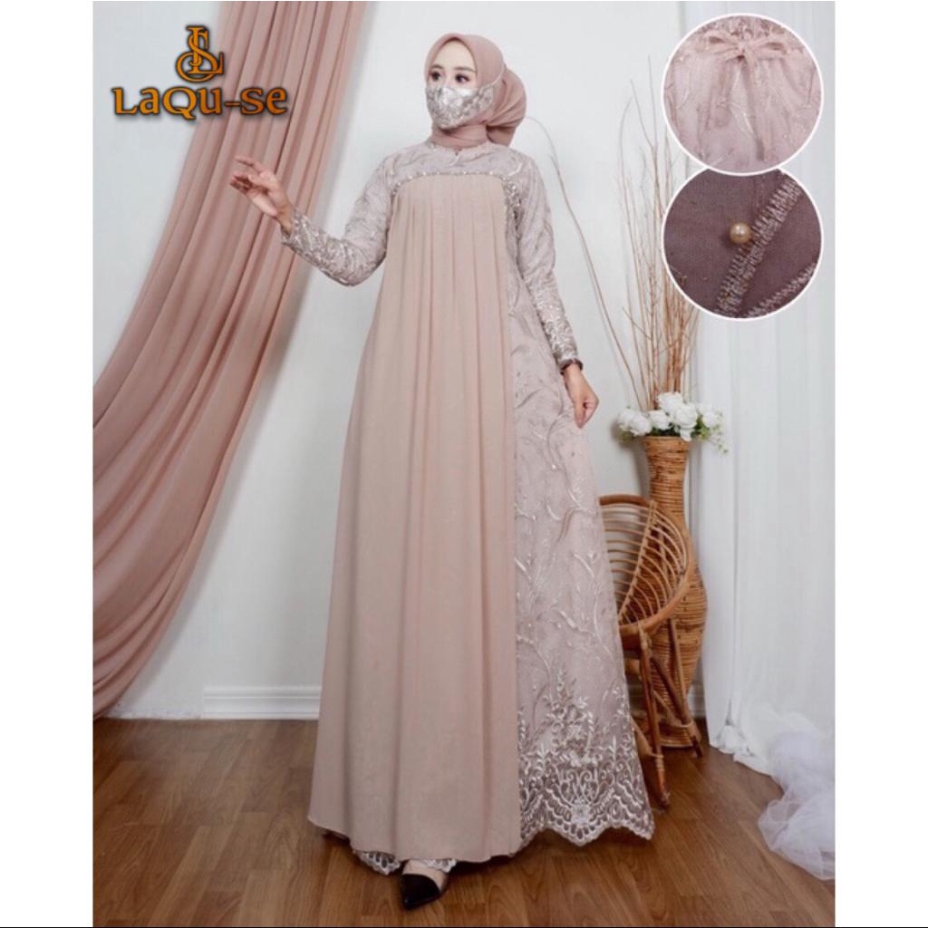 Dress Gamis Kebaya Cantik Modern Mix Ceruty Babydoll Gaun Pesta Kondatangan Wanita Mewah By Laquse_kebaya2