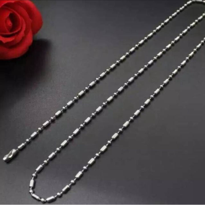 kalung titanium motif biji gandum pria dan wanita