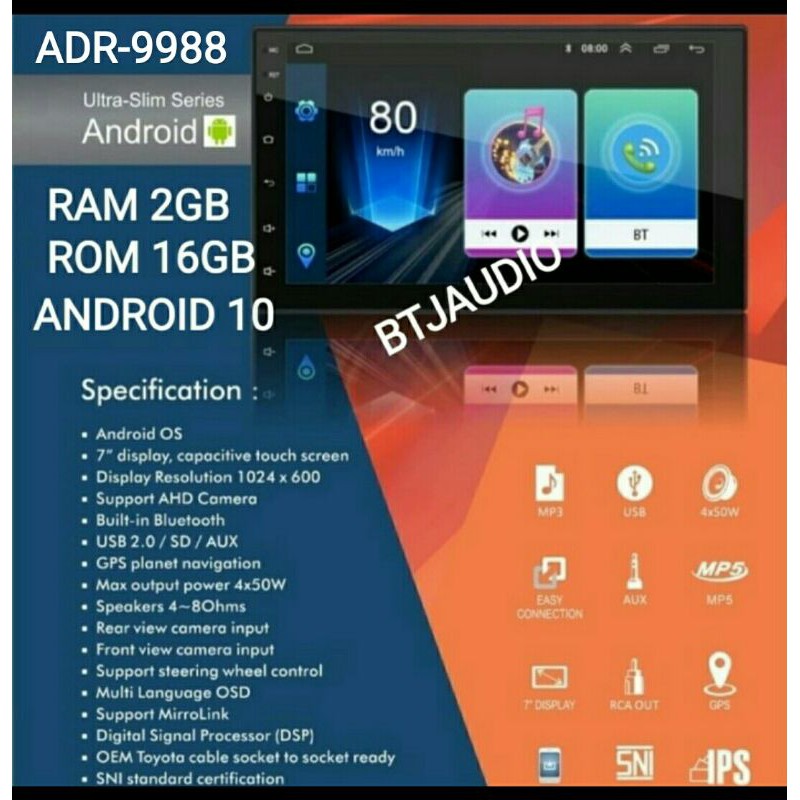 HEAD UNIT TAPE MOBIL DOUBLE DIN ANDROID ORCA ADR-9988 Car Play LAYAR 7 INCH (GARANSI RESMI ORCA INDO