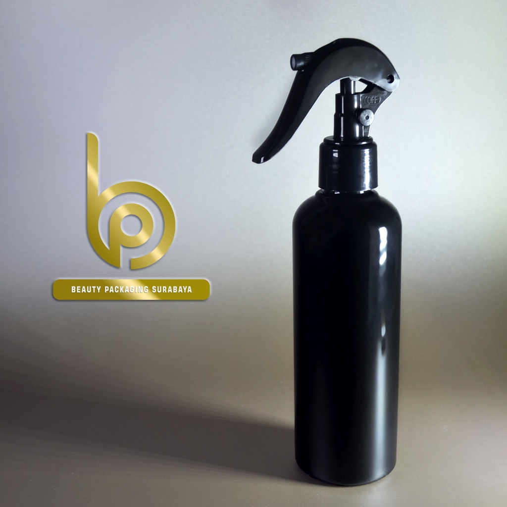 Botol Plastik PET 250ml BR Hitam Tutup Spray Trigger Bebek Semprot