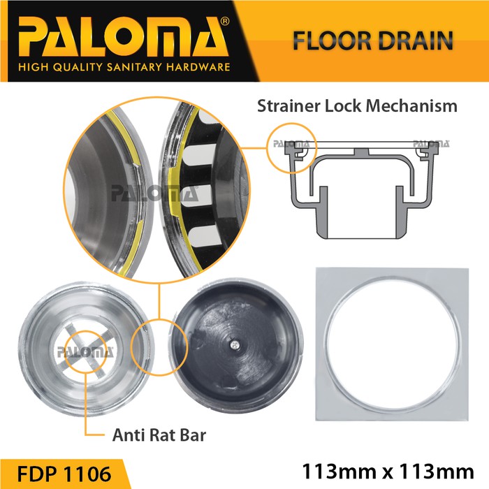 Floor Drain Paloma FDP 1106 Lubang Saringan Air Lantai Mandi Anti Serangga Kecoa Tikus Anti Bau