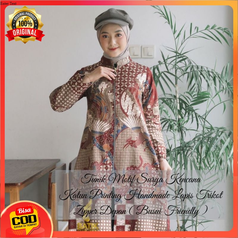 TUNIK MOTIF SURYA KENCANA ATASAN BATIK WANITA LENGAN PANJANG KATUN PRINTING BATIK PRABUSENO ORIGINAL