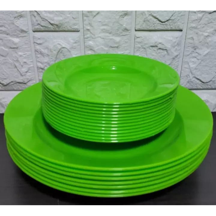 promo hemat set hijau 12pcs isi [ 6 piring makan &amp; 6 piring tatakan gelas ] plastik p.p food save terlaris