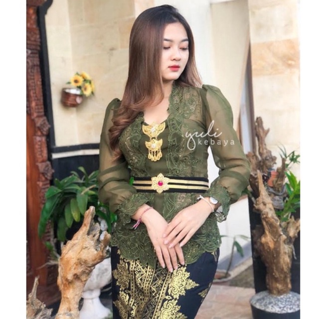 Setelan Kebaya Bali bordir Premium Army | Kebaya Bordir Jadi Encim