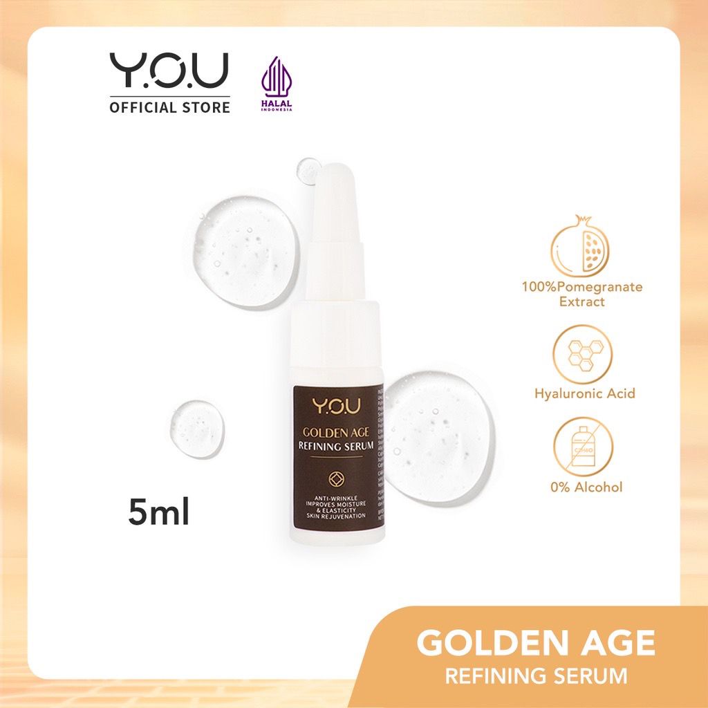 BPOM YOU Golden Age Refining Serum 5ml Travel Size Hyaluronic Acid Wajah Anti AgingSerum Mengencangkan Wajah Muka