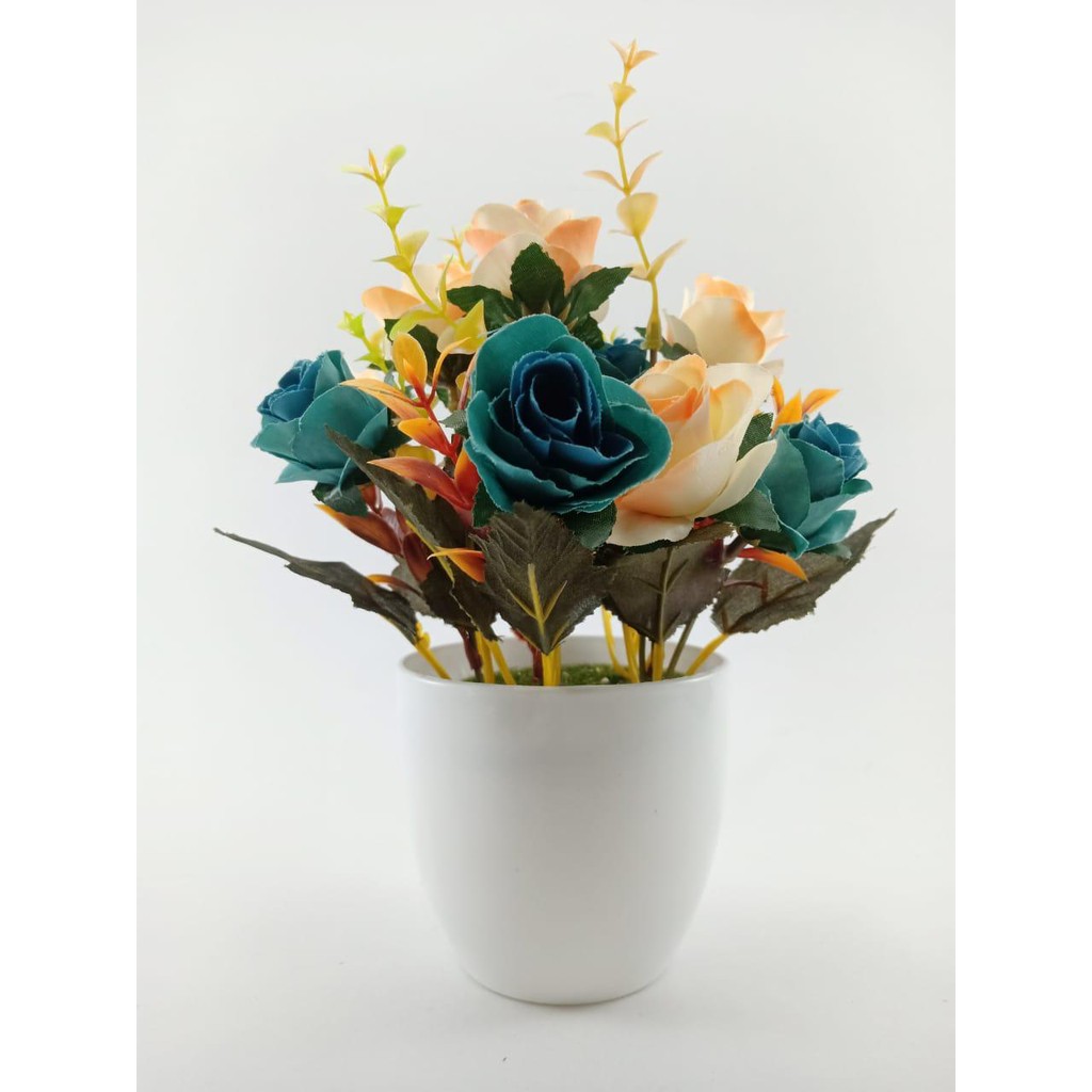 COD BUNGA PLASTIK BUNGA PAJANGAN IMITASI BUNGA ARTIFISIAL BUNGA MAWAR TANAMAN HIAS BR2209-BIRU