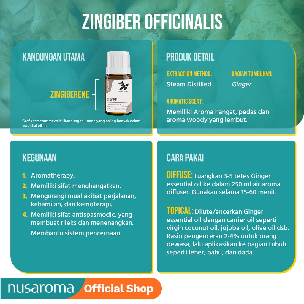 Nusaroma Ginger Essential Oil - 100% Pure &amp; Therapeutic Essential Oil