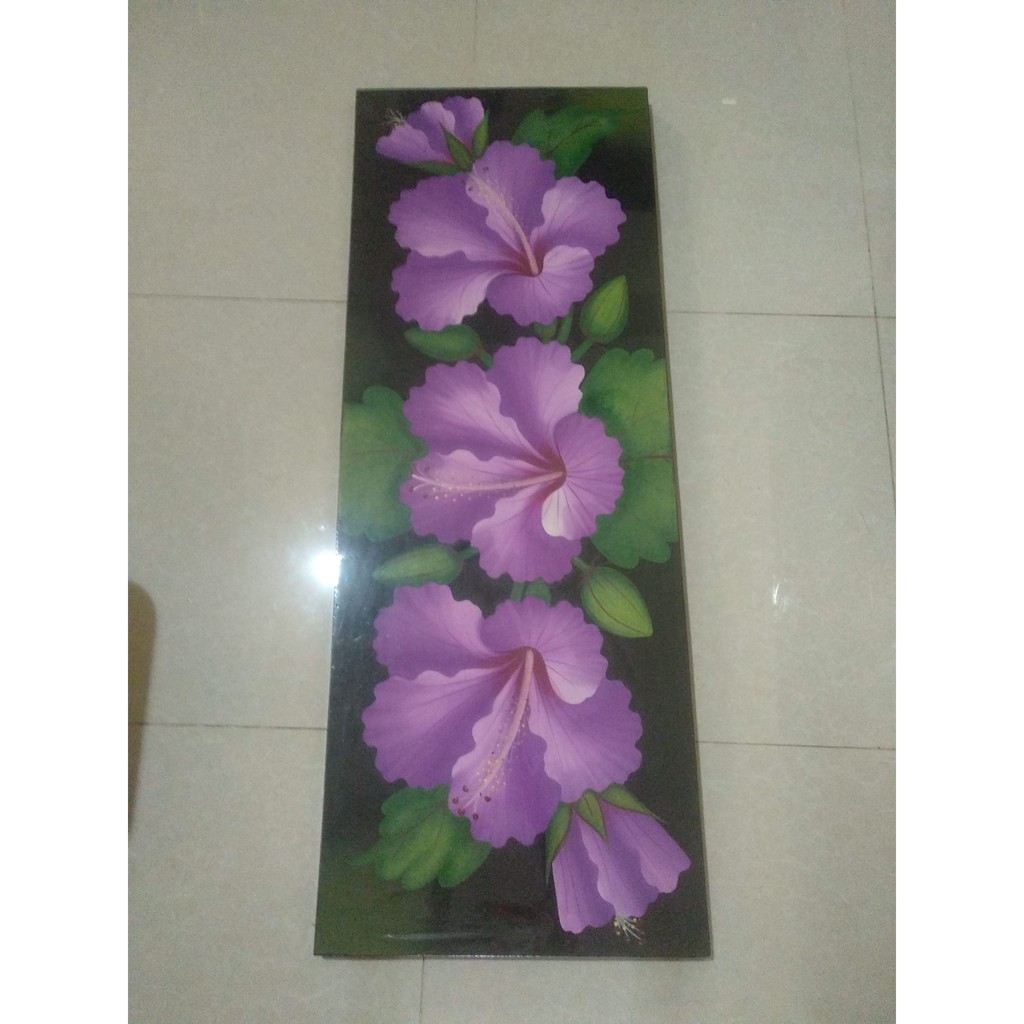 Lukisan Kanvas Bali Bunga Sepatu Ukuran 120x45 Cm
