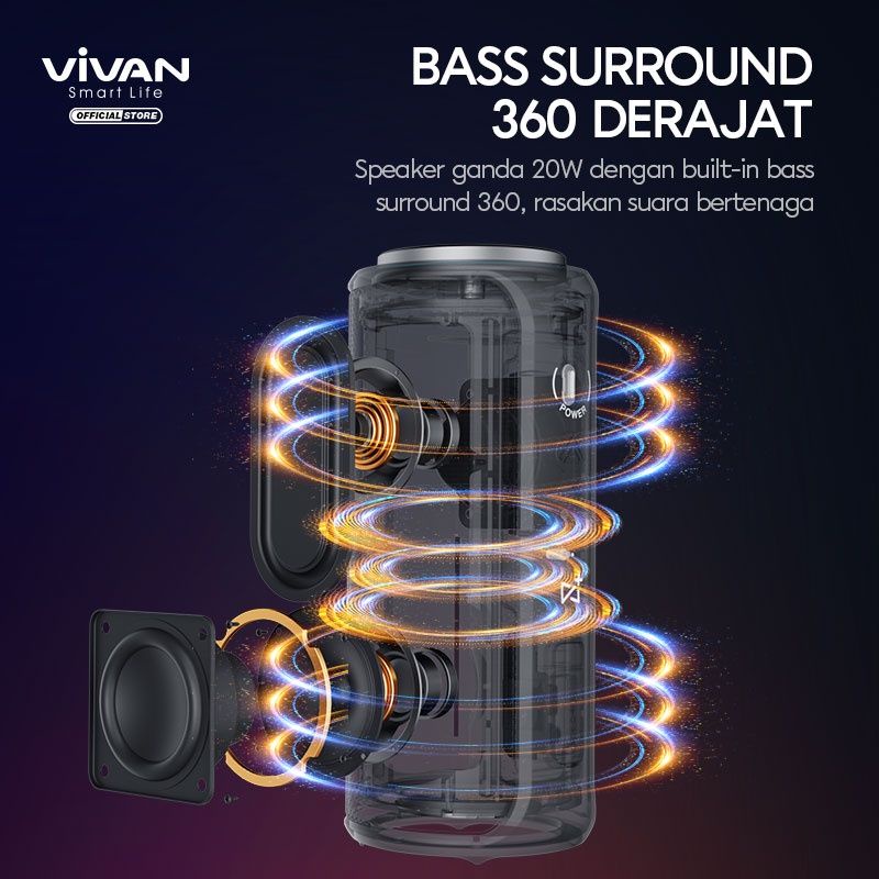 (VROFFSTORE) Vivan Bluetooth Speaker VS30 Portable Waterproff IPX7 Subwover 20Watt 15 Jam playtime Garansi 100% Original