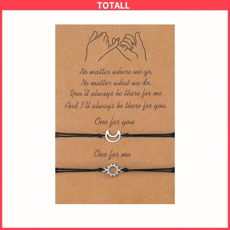 COD 2Pcs Unisex Moon Sun Style Adjustable Couple Gelang Aksesoris Hadiah Teman/1 Pasang Gelang Couple Hitam Pasangan Love Astronaut Adjustable Tali Kartun Lucu Fashion Pria Dan Wanita Perhiasan Aksesoris-Totall