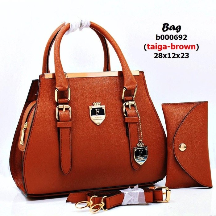 (( COD )) TAS PESTA WANITA HANDBAG KULIT TAIGA MODEL GESPER IMPORT BATAM ASLI - Brown ( TERLENGKAP )