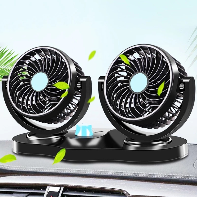 [12V 24V 360° All-Round Adjustable Speed Car Auto Air Cooling Dual Head  Fan] [Low Noise Car Auto Cooler Air Fan]