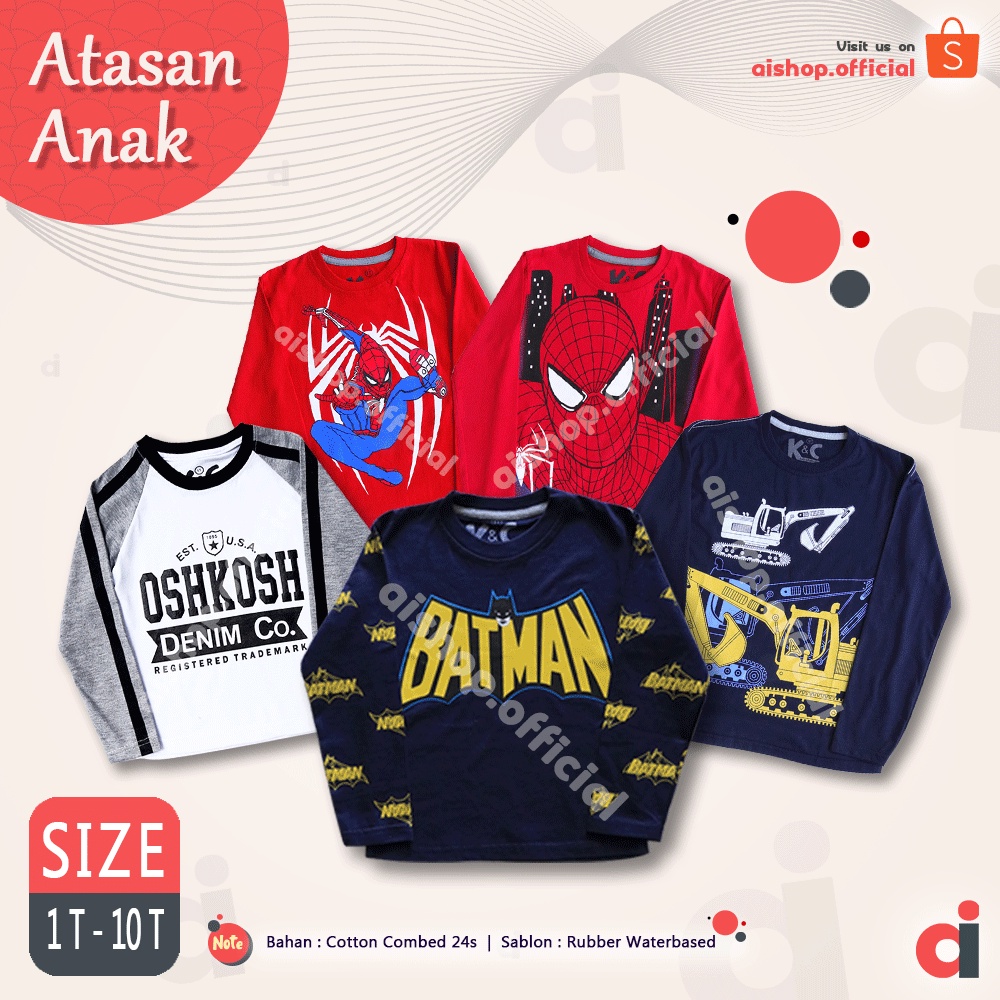 Kaos Anak Lengan Panjang Aishop 1 - 11 Tahun Baju Anak Laki Laki Mix