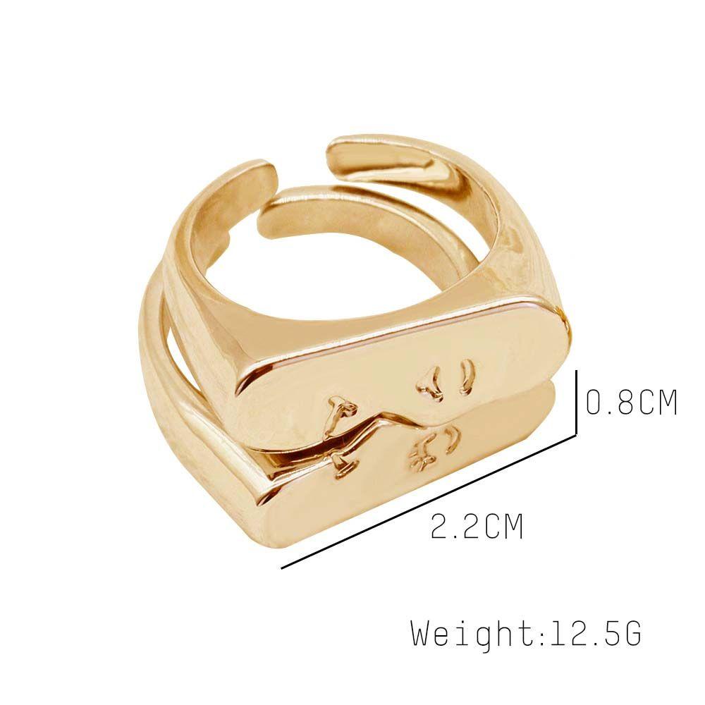 Mxbeauty Cincin Pasangan Perak Fashion Perhiasan Jari Aksesoris Pesta Adjustable Gaya Korea Emoticon Pasangan Ring