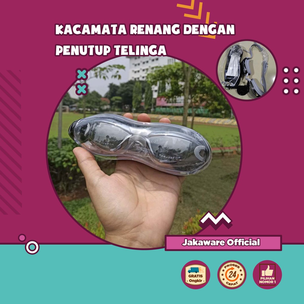 KACAMATA RENANG DENGAN PENUTUP TELINGA PRIA WANITA ANAK KARET KACA MATA COWOK MINUS SPEEDO PEREMPUAN