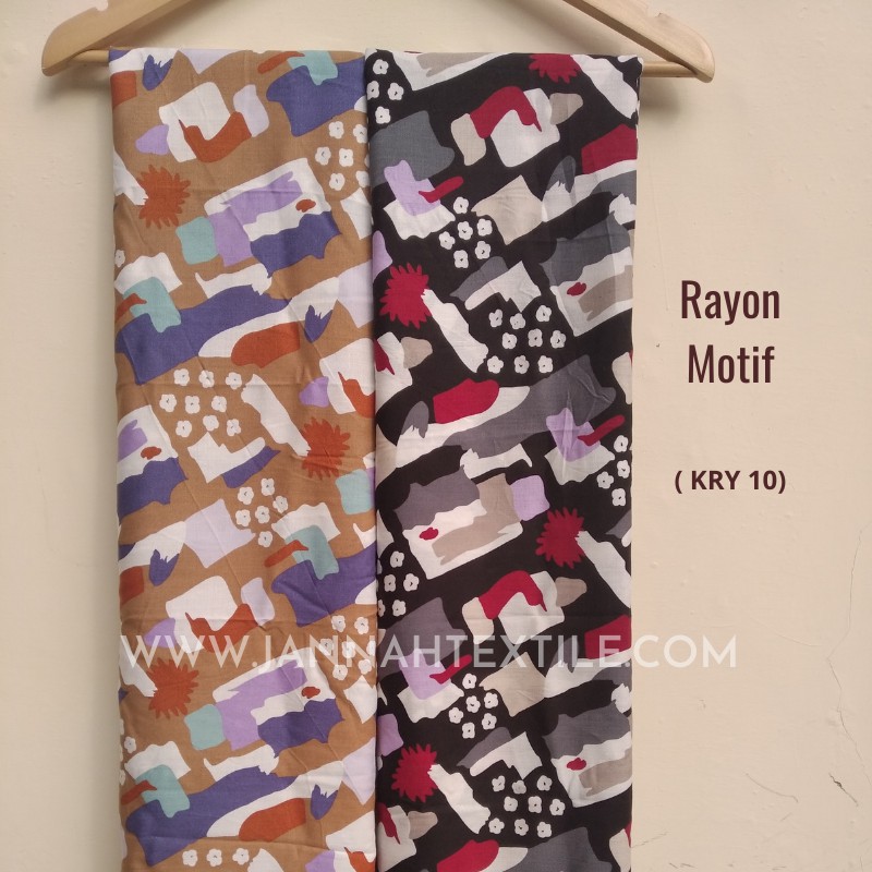 Kain Katun Rayon KRY10 Motif Abstrak Warna Coklat/Hitam Harga Per 0,5 Meter