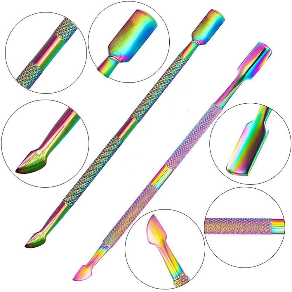 Mxbeauty 2pcs / set Alat Pembersih Kutikula Kuku Kepala Ganda Dengan Case Penyimpanan