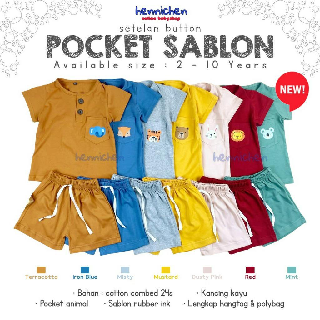 SET BUTTON POCKET SABLON SETELAN BAJU KAOS ANAK BAJU PENDEK CELANA PENDEK ANAK 2-10TAHUN PNP