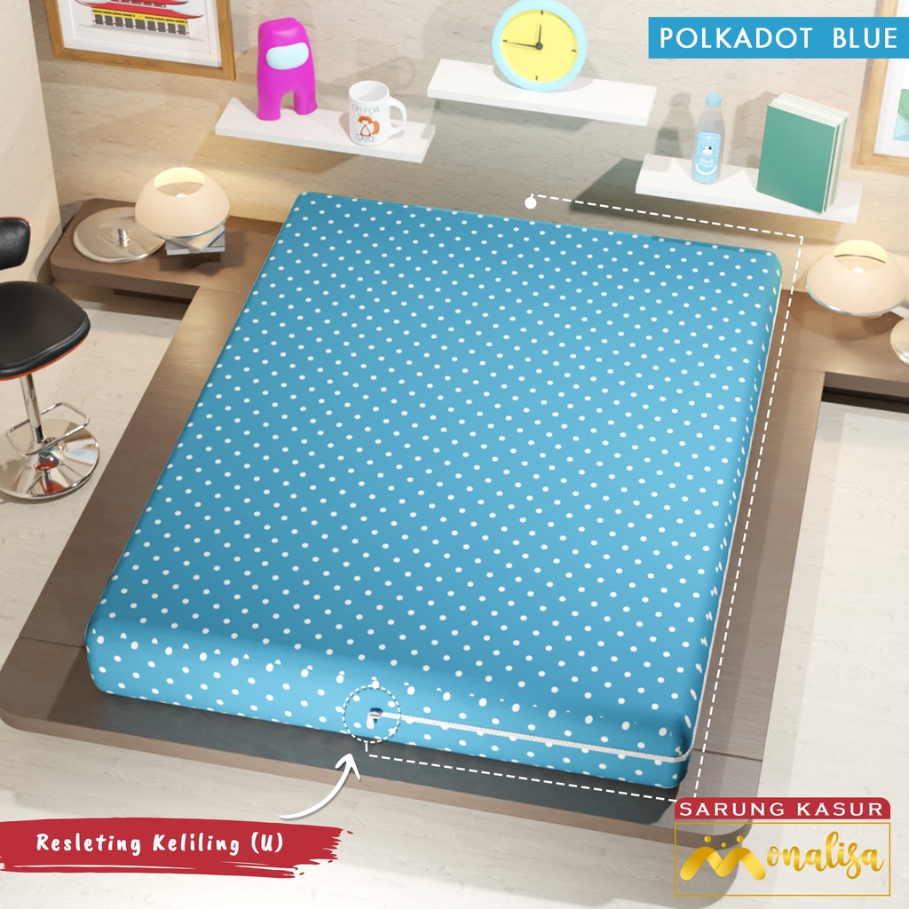 Monalisa Premium Sarung kasur Uk 160/180 T 15/20 - Polkadot Blue