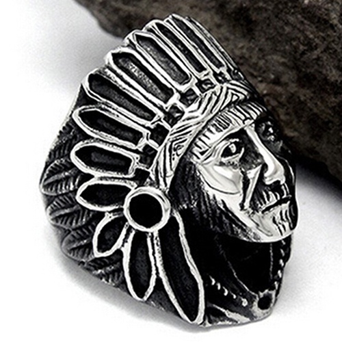 Hu Hu Hu Hu Hu Alat Bantu Pasang Kacamata♡ Cincin Vintage Gaya Punk Desain Kepala Suku Indian Bahan Alloy Untuk Priawanita