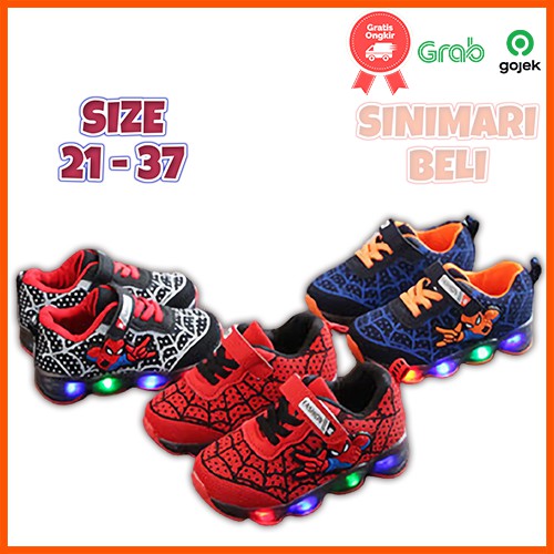 Sepatu Anak LED Spiderman LED Sepatu Sneakers Spiderman Anak Sepatu Anak Spiderman Nyala LED