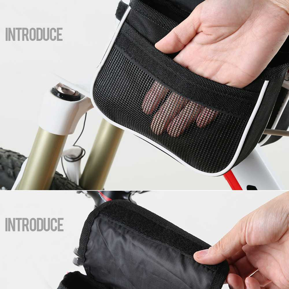 Tas Sepeda Waterproof Frame Bag Bike 2 Sisi Anti Air Warna Hitam Portable Gadget Smartphone