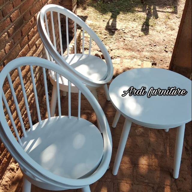 Meja kursi teras unik putih kursi tamu kayu jati buatan asli jepara