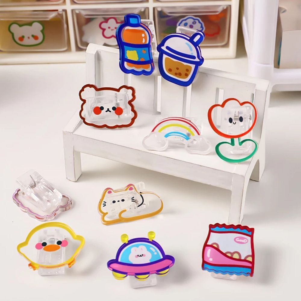 QUINTON Creativity Paper Clip Desktop Organizer Snacks Sealing Clip Transparent Clip Binding School Stationery Page Holder Office Supplies Cartoon Small Clips Binder Clips